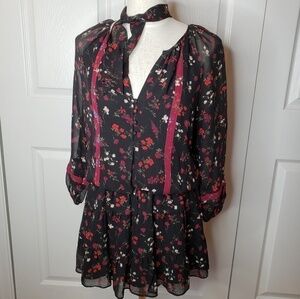 NWT Joie Grover floral silk chiffon long sleeve dress size M.